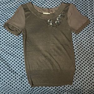 Like New XS H&M Gray Short Sleeve Blouse with Sheer Sleeves